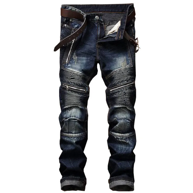 2018 Biker Men Jeans Ripped Slim Fit Hip Hop Denim Men`s Jeans Motorcycle Pants