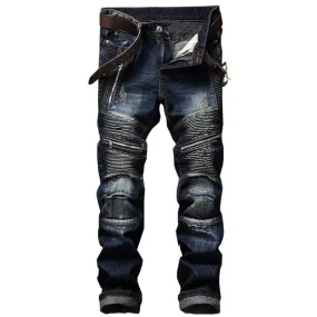 2018 Biker Men Jeans Ripped Slim Fit Hip Hop Denim Men`s Jeans Motorcycle Pants
