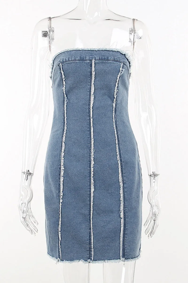 BE750 Denim Tube Pencil Mini Dress