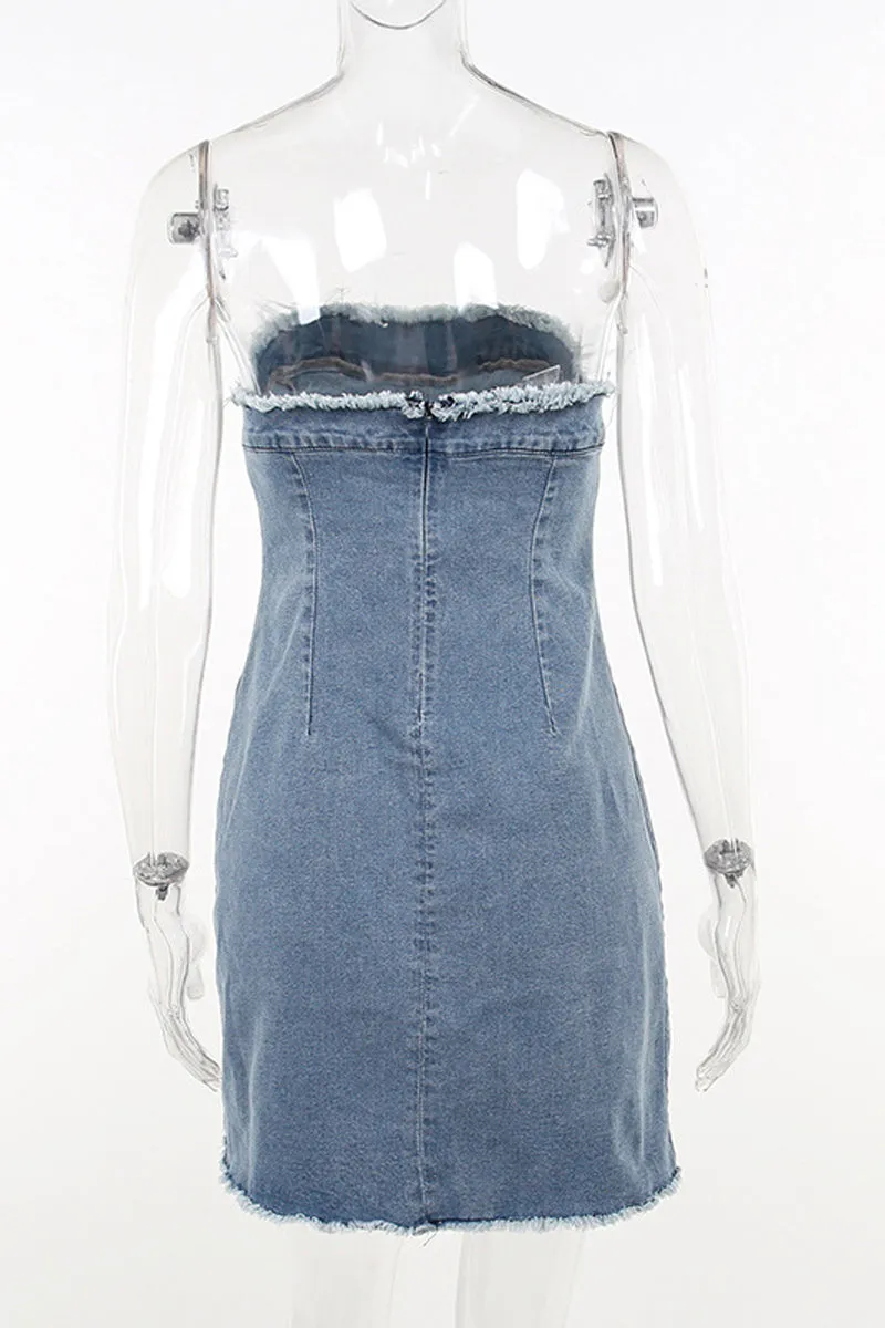 BE750 Denim Tube Pencil Mini Dress