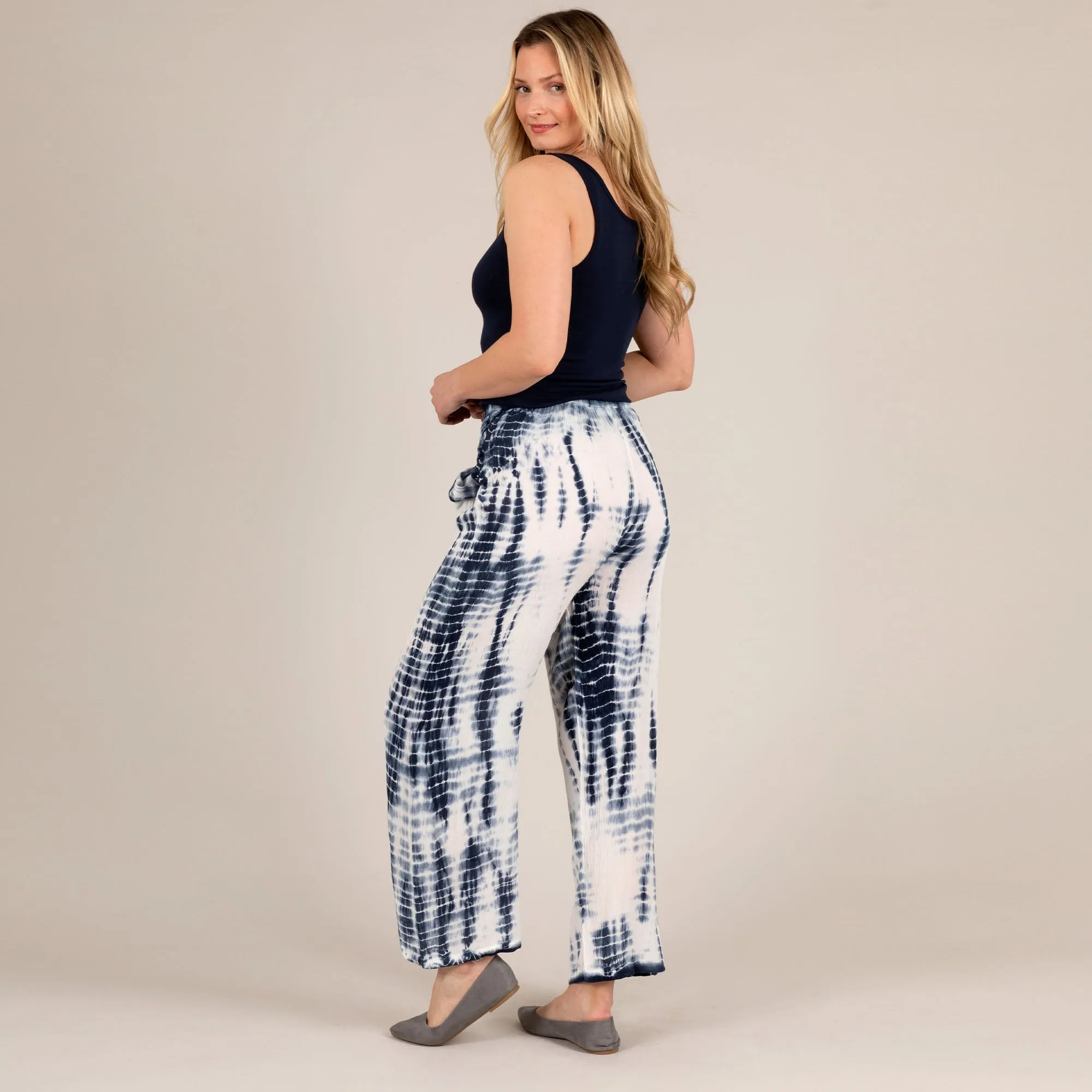 Beach Tie-Dye Wide Leg Pants with Tie