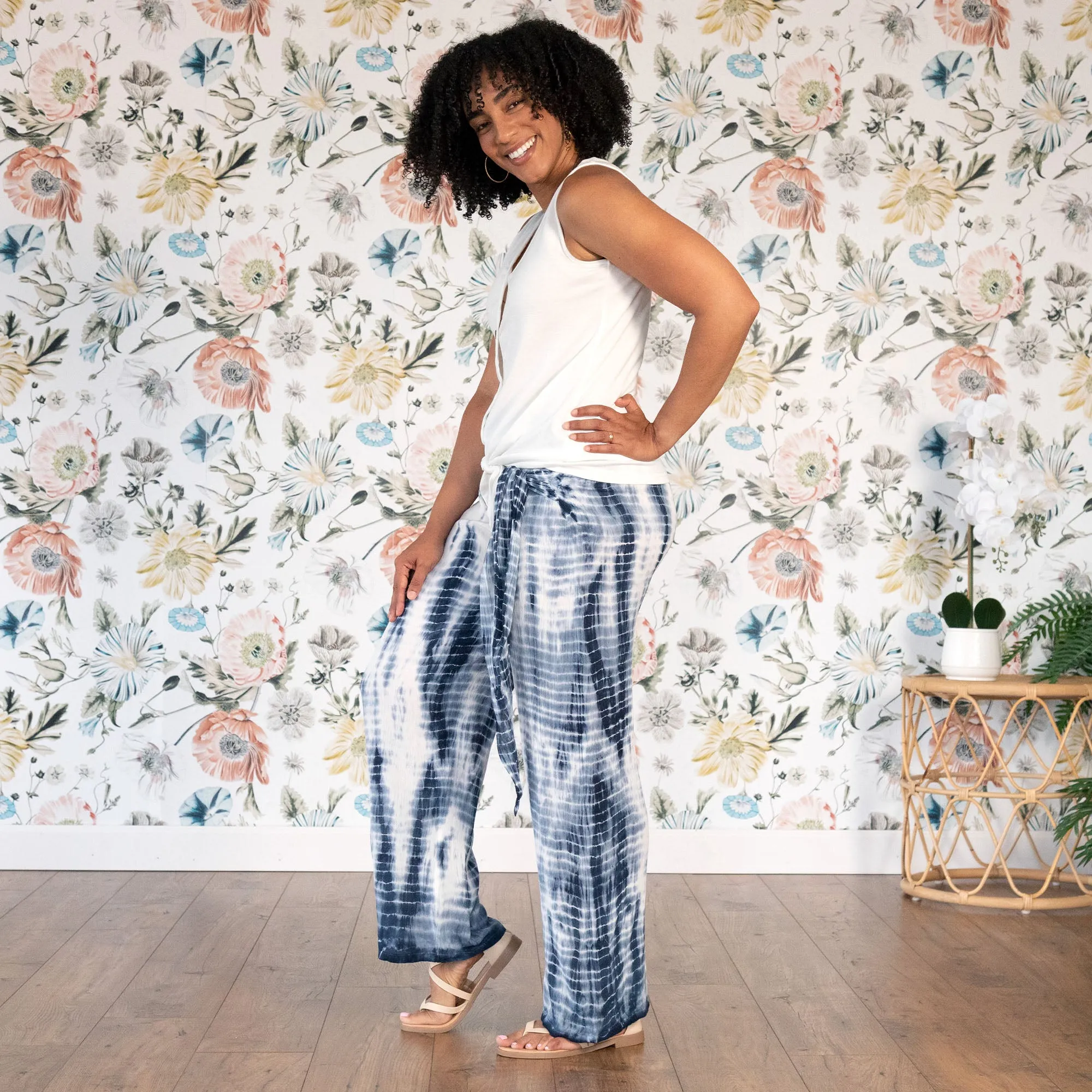 Beach Tie-Dye Wide Leg Pants with Tie