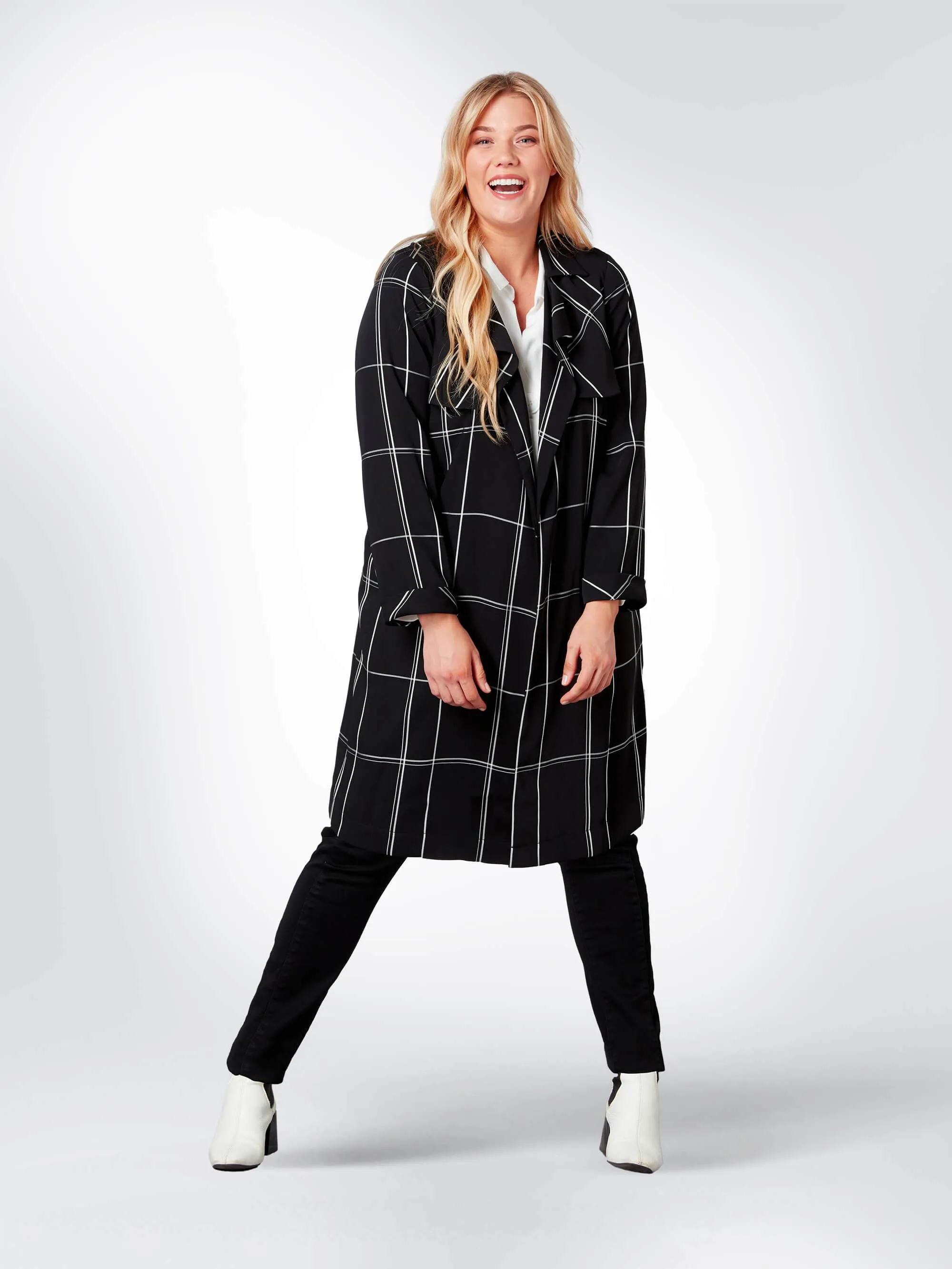 Black and White Checked Trench Coat