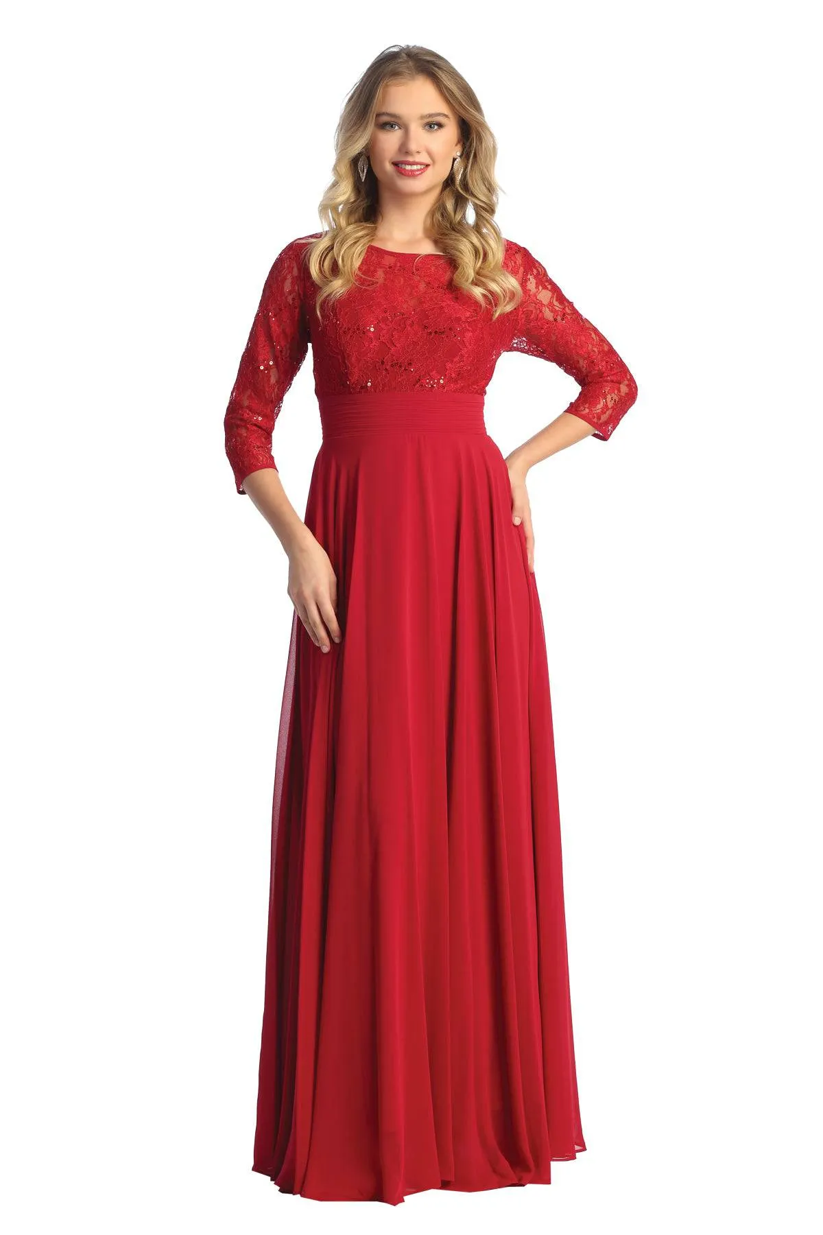 Cindy Collection 1748 3/4 Sleeve A Line Dress