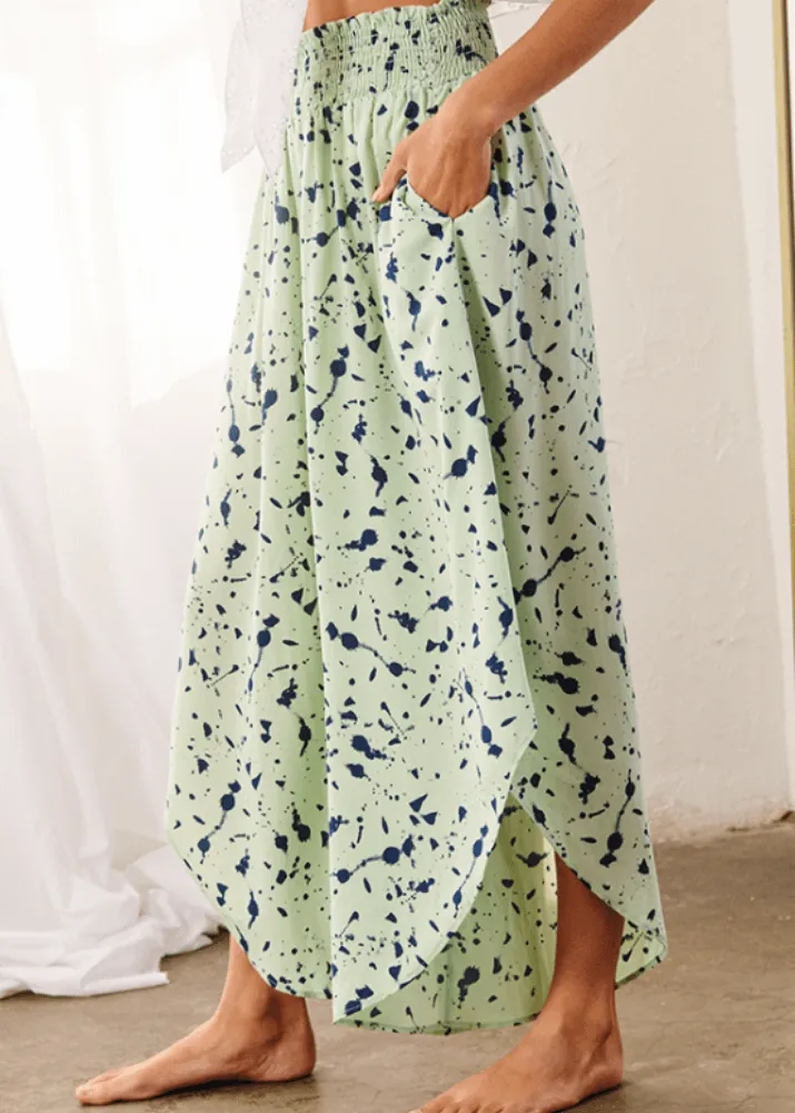 Easy Breezy Smocked Diagonal Cut Gaucho Pants in Pink