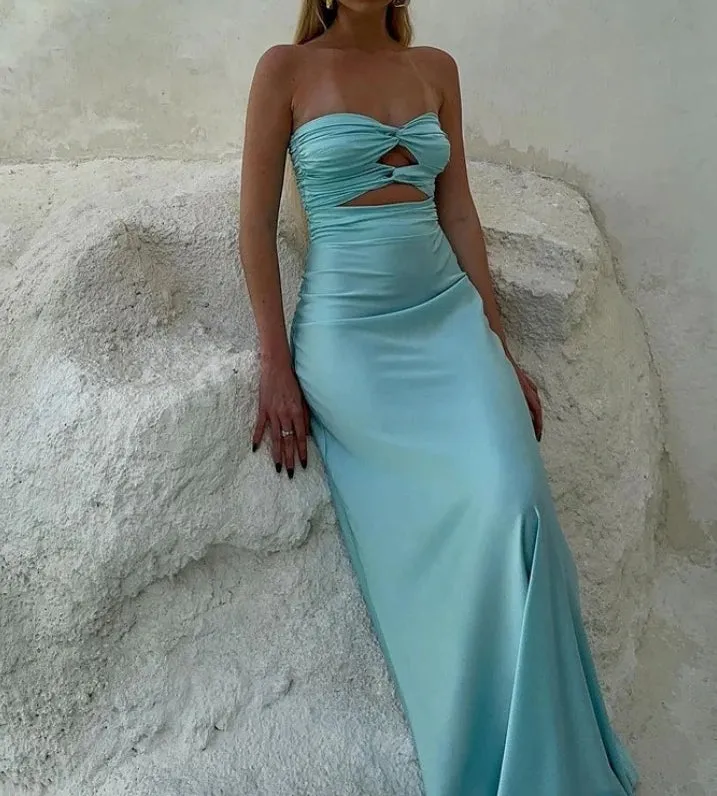 Elegant Gowns Evening Dresses Strapless Tiffany Blue Sheath Long Prom Dresses Formal Women's Dresses