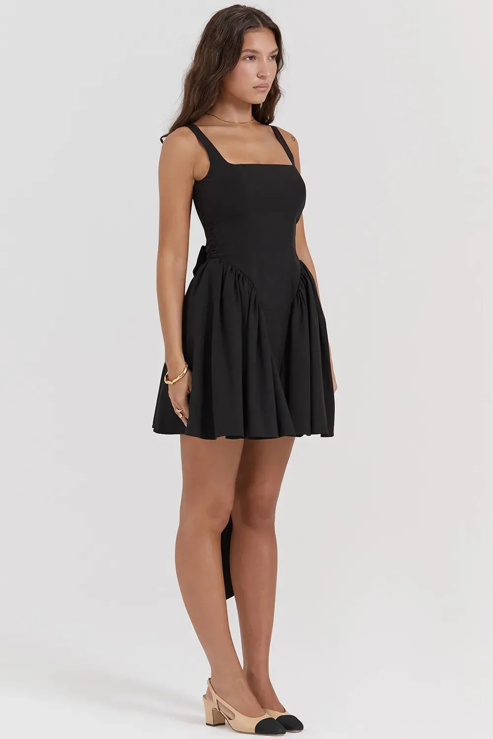Fashion Bow Backless Pleated Dress