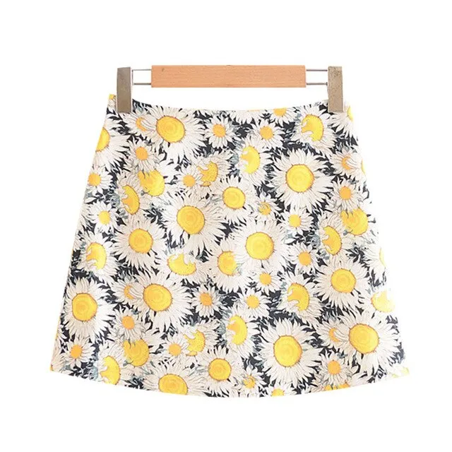 FLORAL PRINT LINEN MINI SKIRT