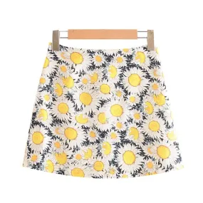 FLORAL PRINT LINEN MINI SKIRT