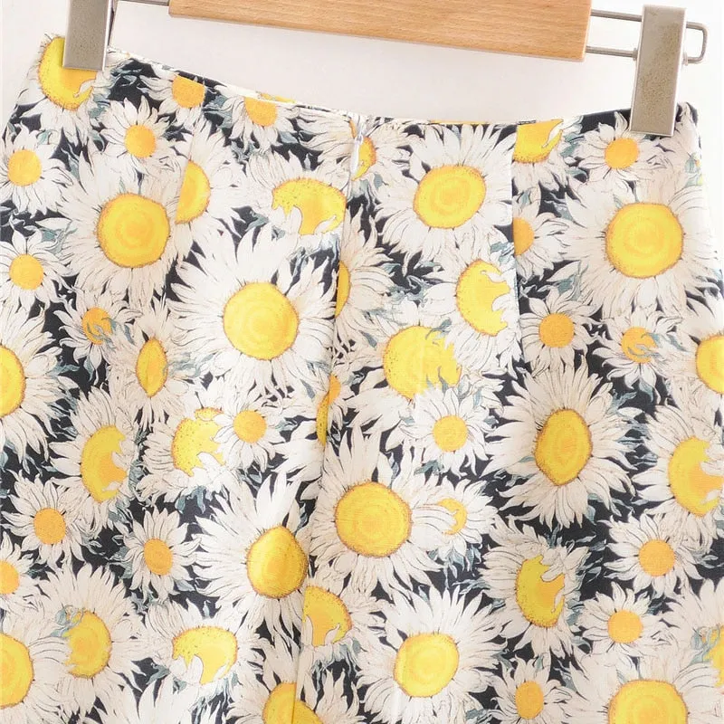 FLORAL PRINT LINEN MINI SKIRT