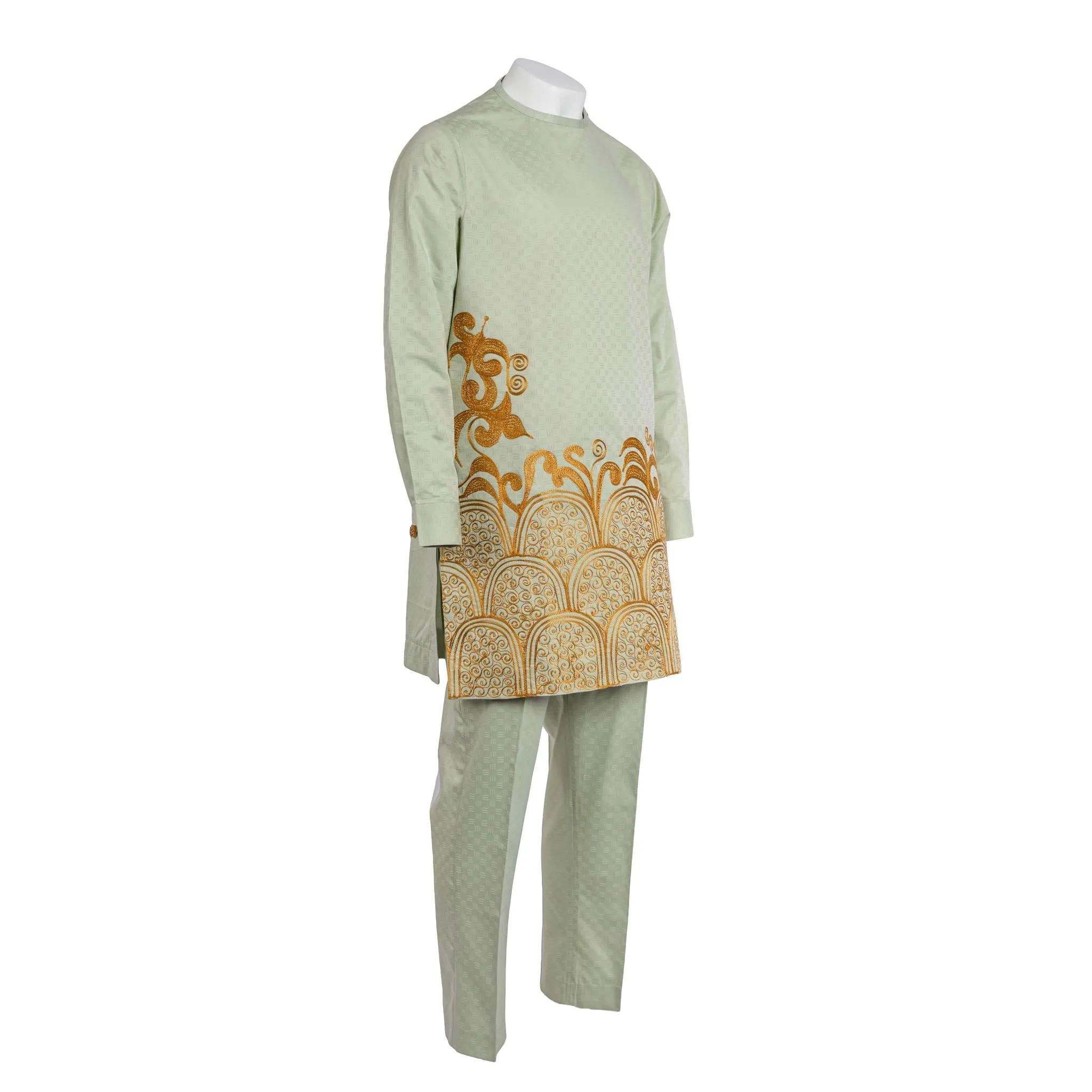 Green Long Sleeve Embroidered Senator Set