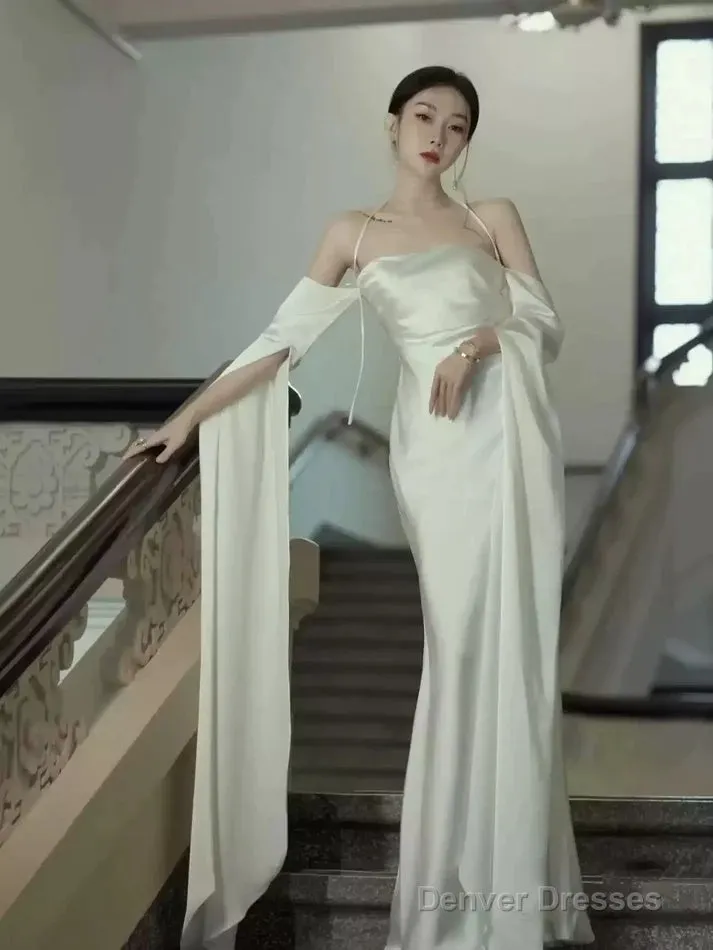 Ivory Satin Sheath Long Prom Dresses Formal Party Dresses