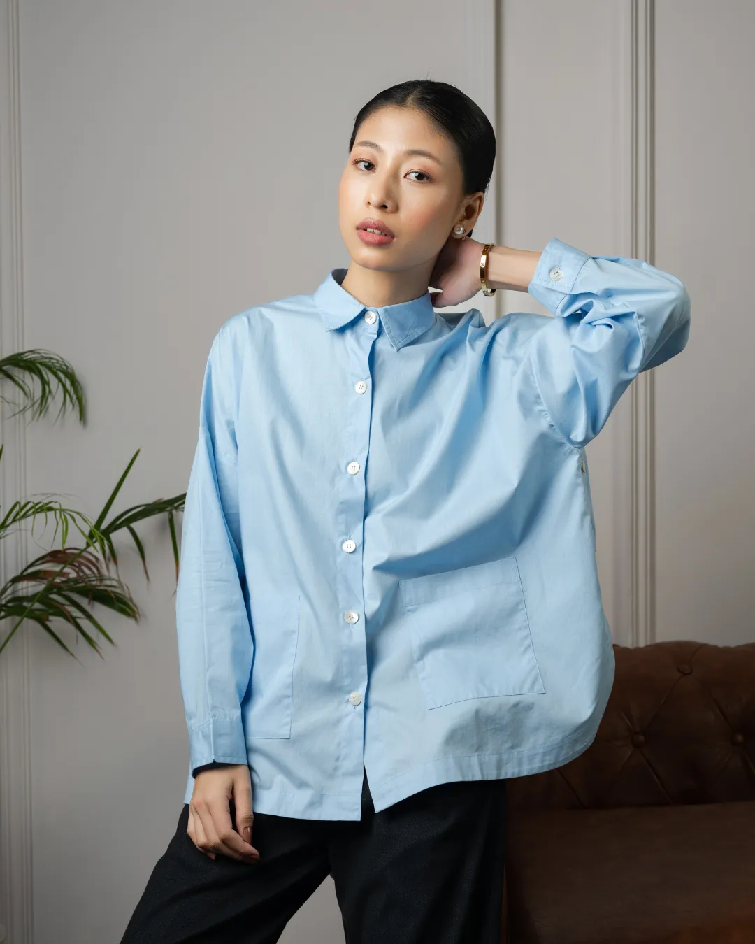 Jiyū Oversized Flap Shirt : Baby Blue