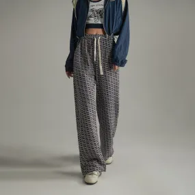 Letter Fully Printed Wide Leg Casual Pants