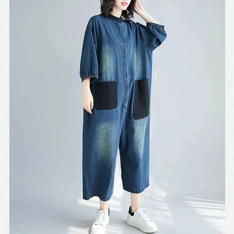 Macacão Jeans Feminino Manga Longa
