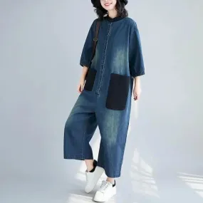 Macacão Jeans Feminino Manga Longa
