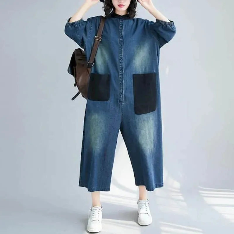 Macacão Jeans Feminino Manga Longa