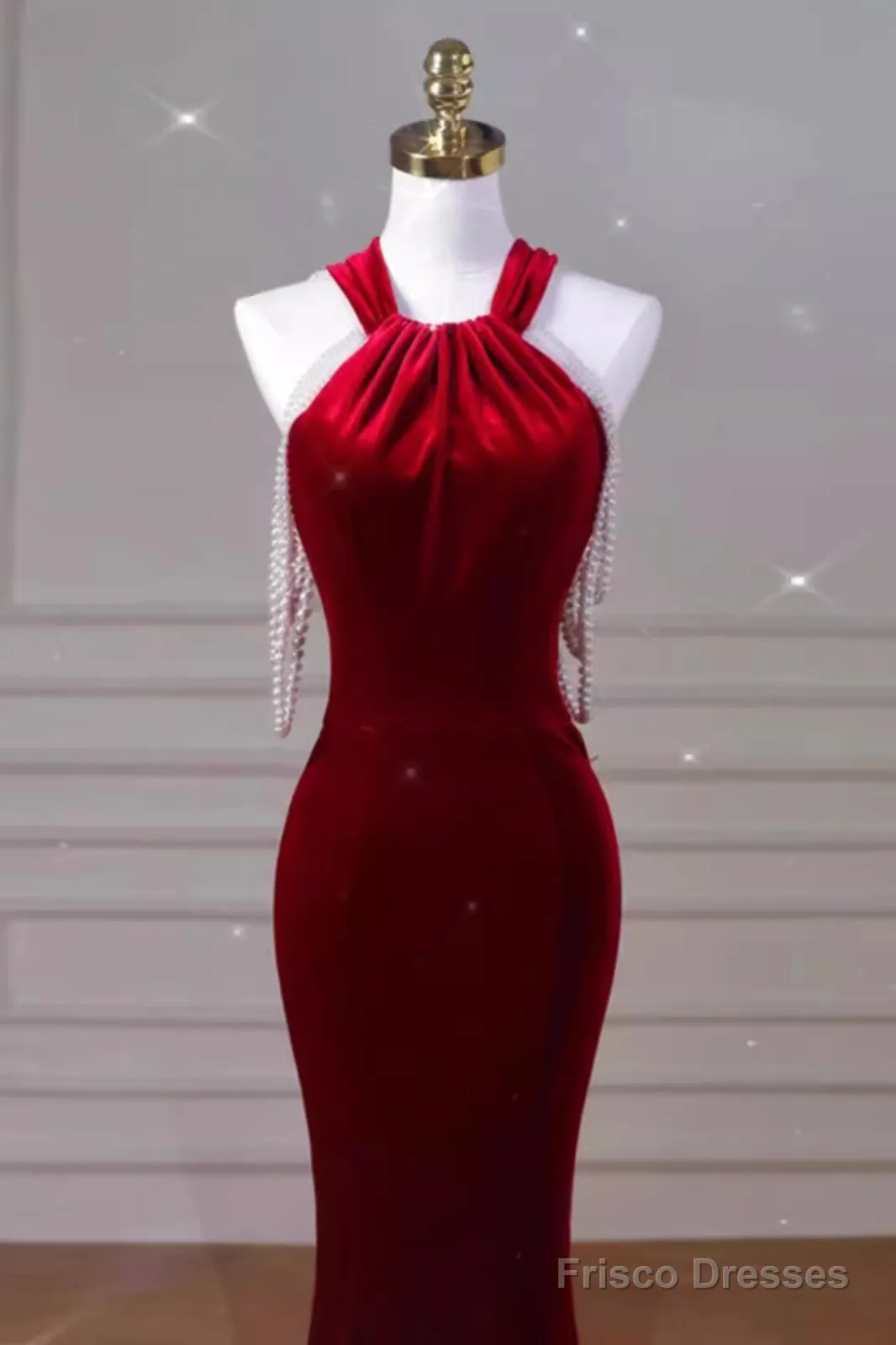 Sexy Mermaid Velvet Party Dresses Red Prom Dresses