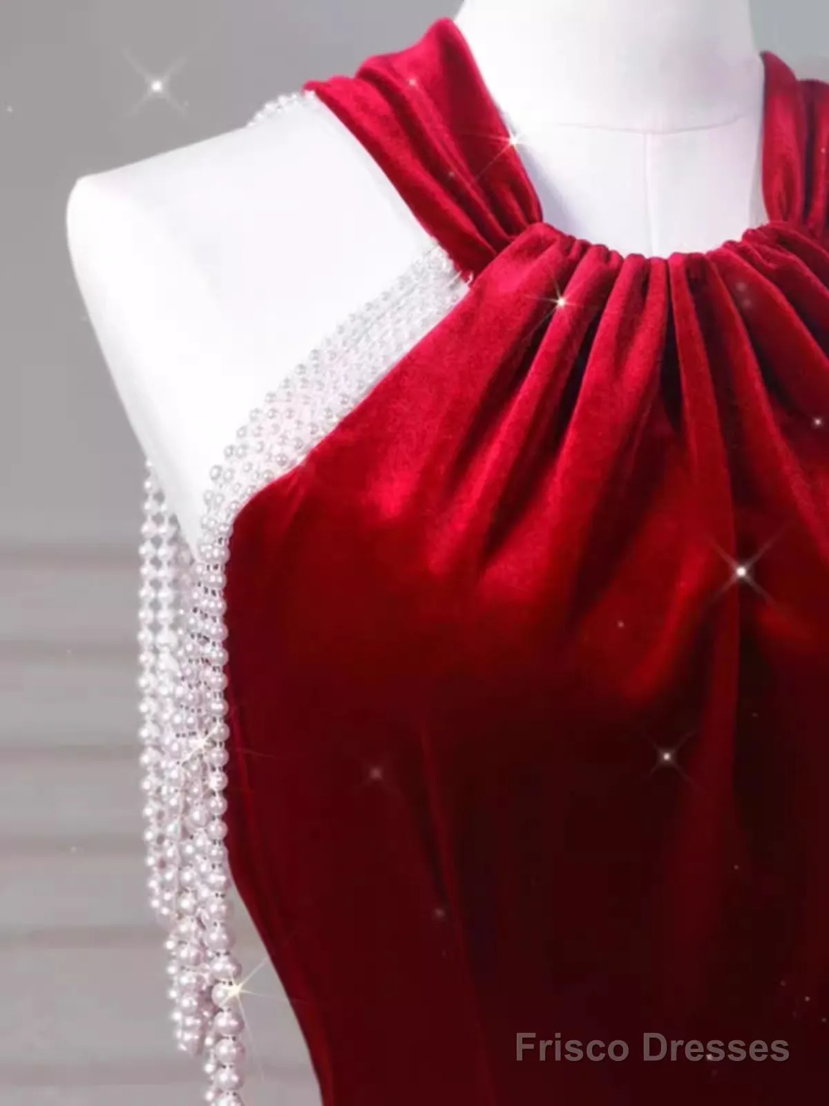 Sexy Mermaid Velvet Party Dresses Red Prom Dresses