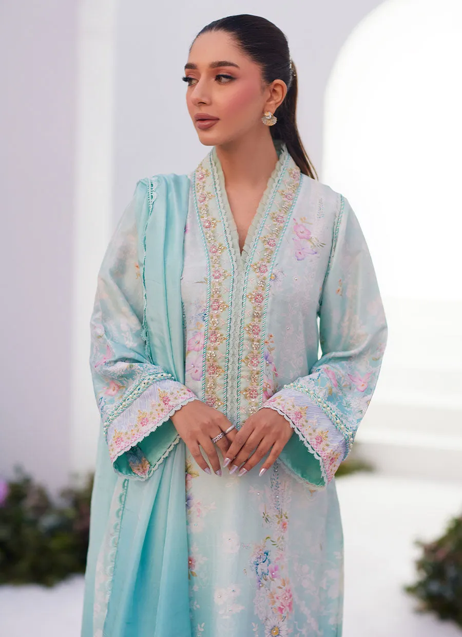 Zaza Prints '24 - Cyan Ombre Shirt And Dupatta