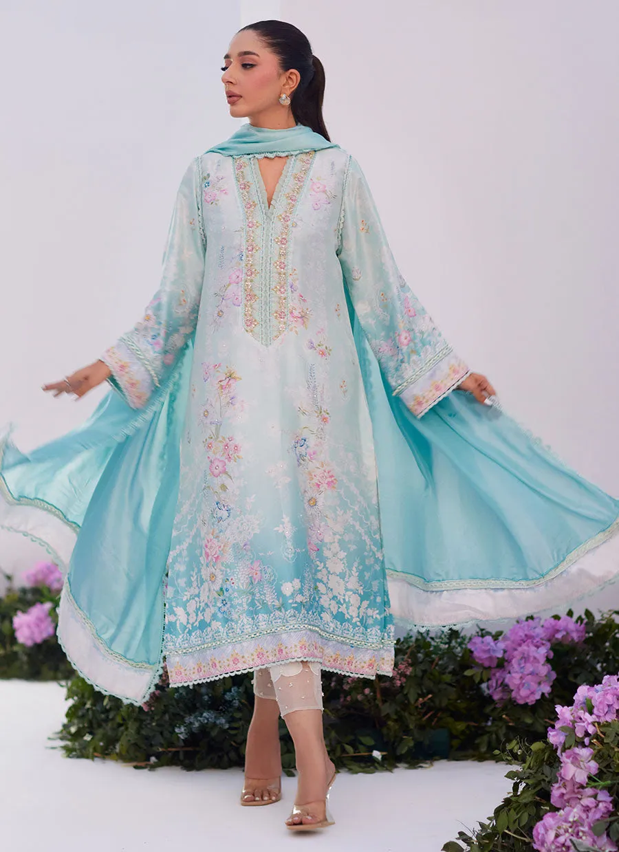 Zaza Prints '24 - Cyan Ombre Shirt And Dupatta